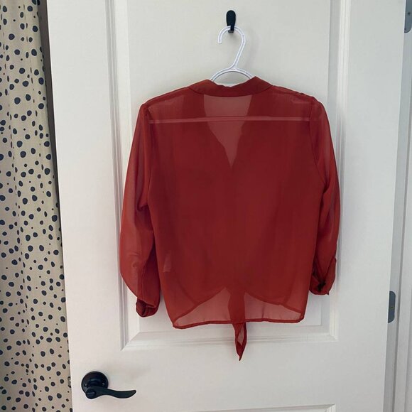 Pauln KC Brick Red Front Tie Blouse - Picture 3 of 7